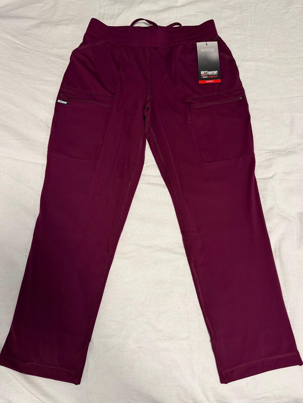 NWT Grey's Anatomy by Barco Knit STRETCH  wine 6-Pocket Cargo Scrub LP